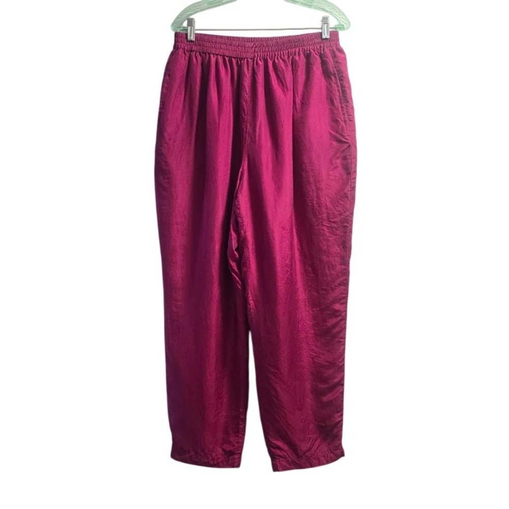 Silk Track Pants Womens 1X‎ Magenta Pink Vintage 90s Luxe Athleisure Barbiecore